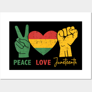 Peace Love Juneteenth with african flag heart and fist Posters and Art